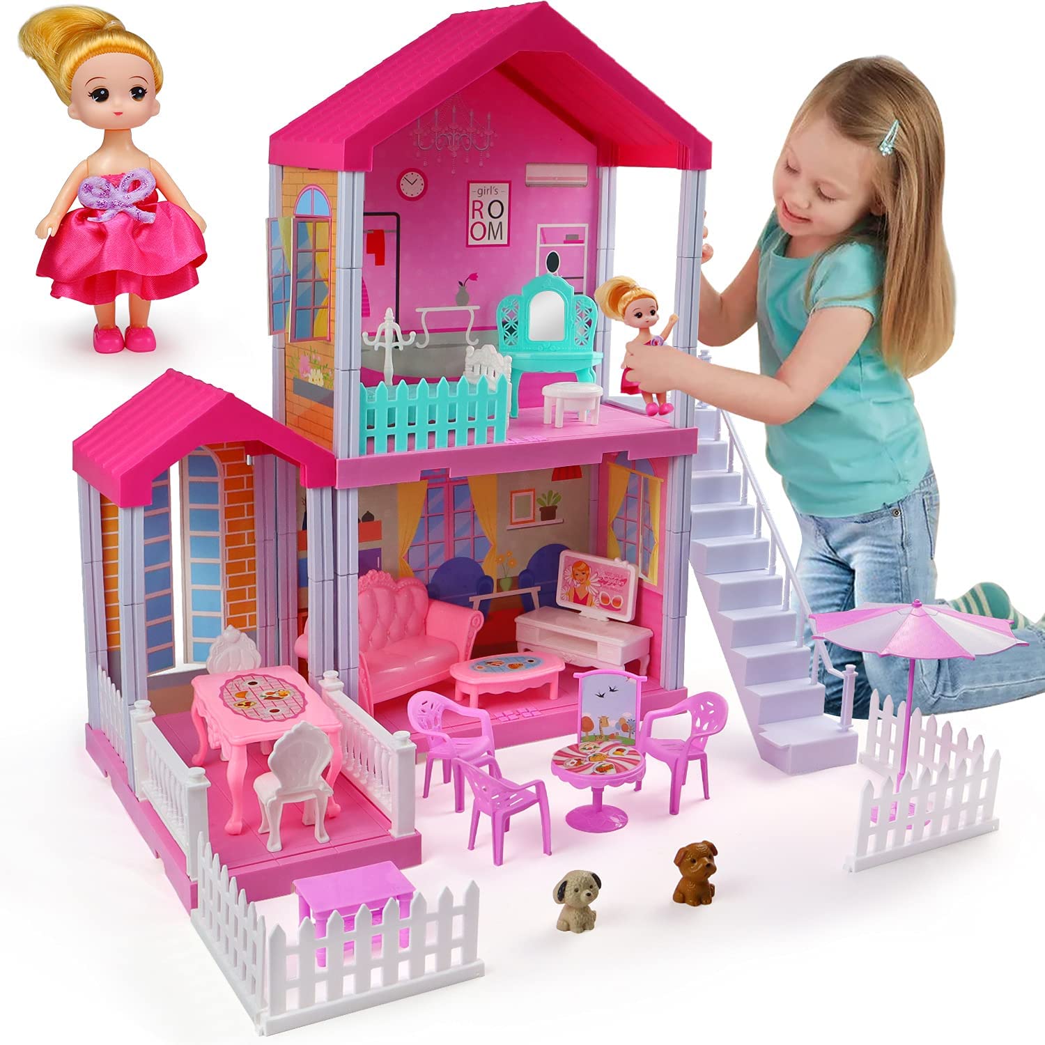 Review of aotipol Dollhouse Dreamhouse with Cloister, Stairs and Yard