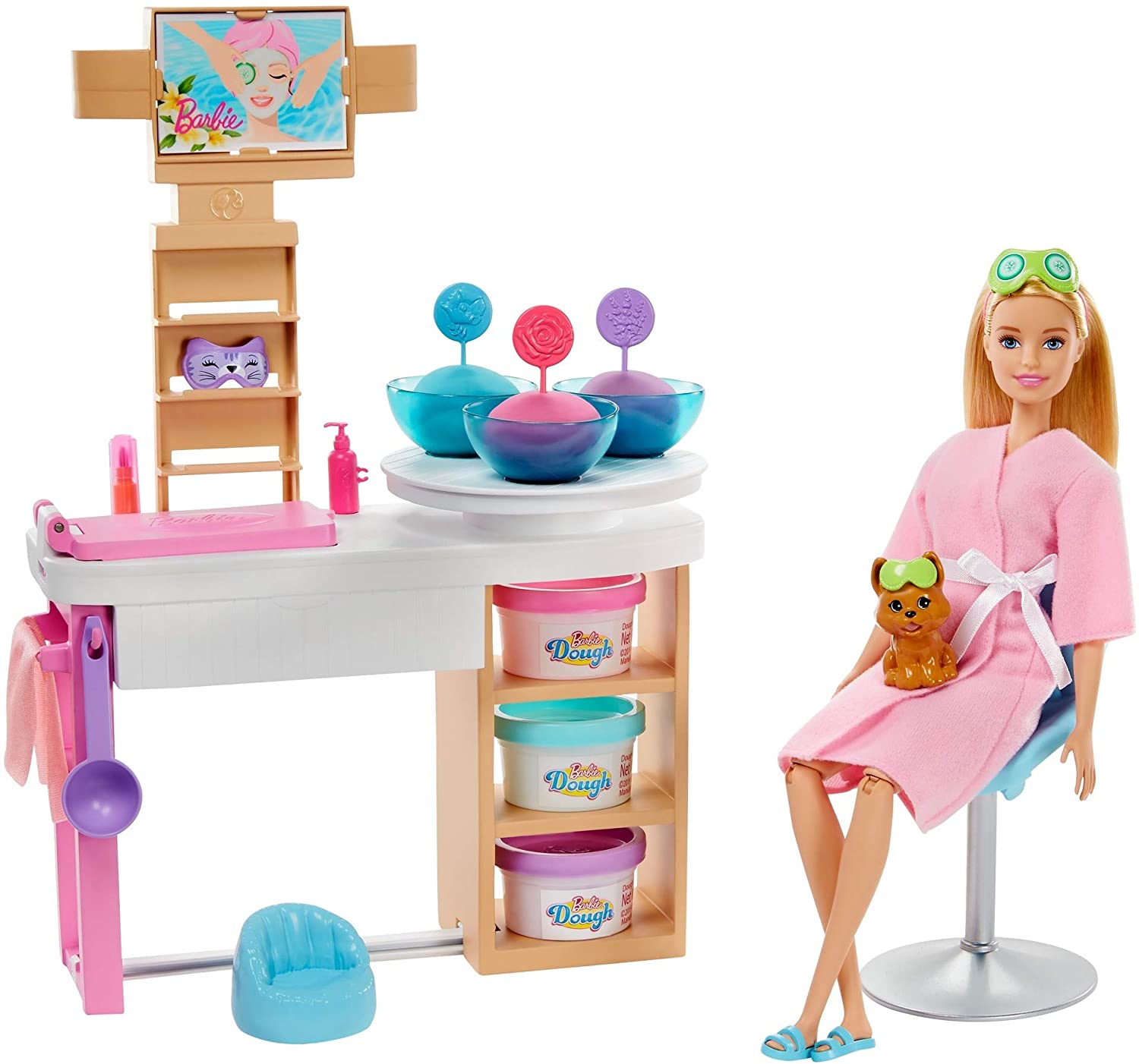Review of Barbie Face Mask Spa Day Playset with Blonde Barbie Doll, Puppy, 3 Tubs