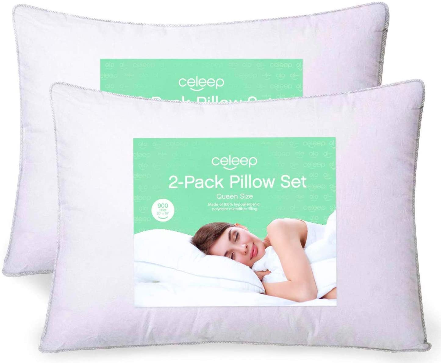 Celeep 2-Pack Queen Bed Pillows for Sleeping - 20 x 26 Inches Pillow - 900GSM