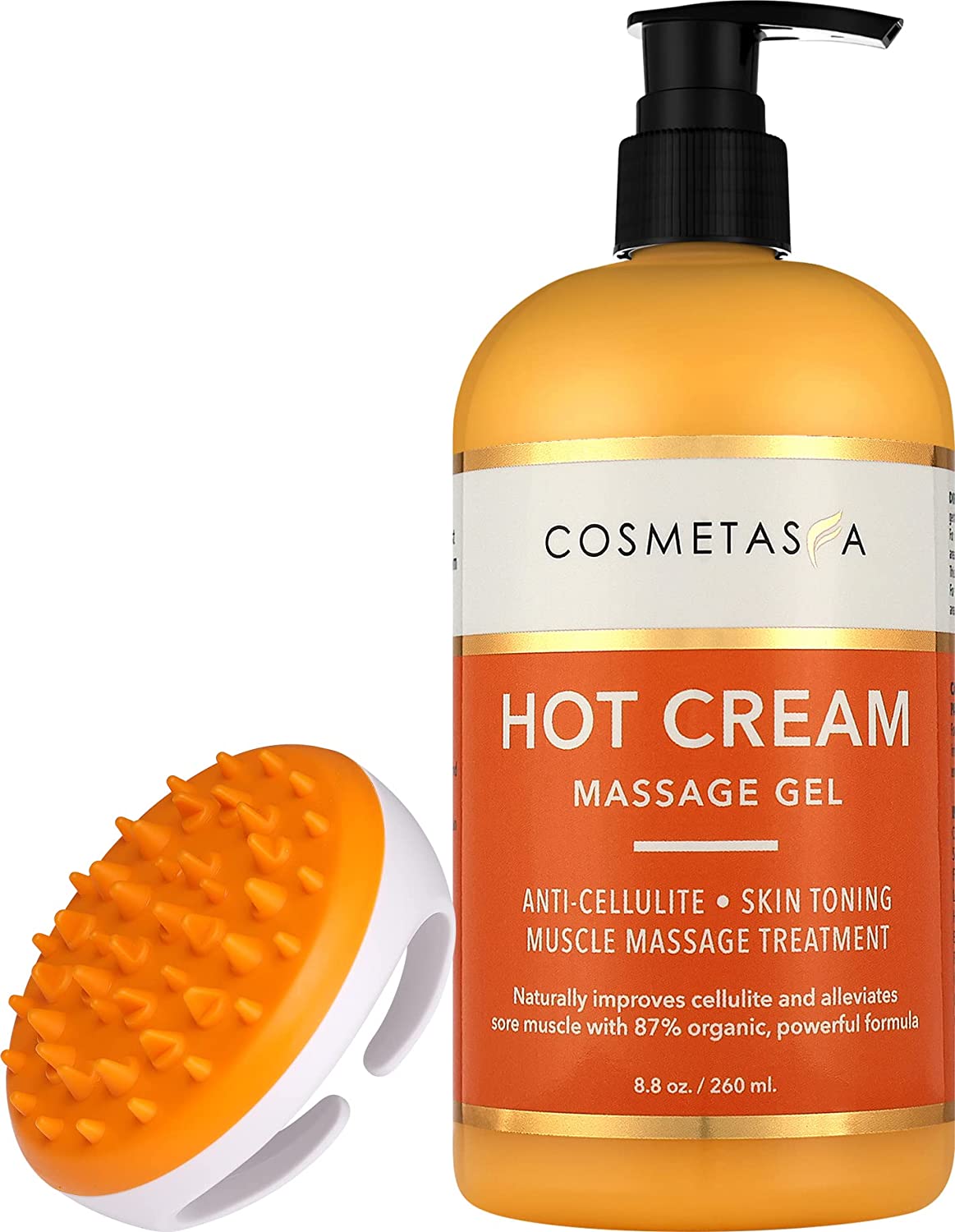 Cosmetasa Hot Cream Massage Gel with Massager Mitt- Natural and 87% Organic Cellulite Cream