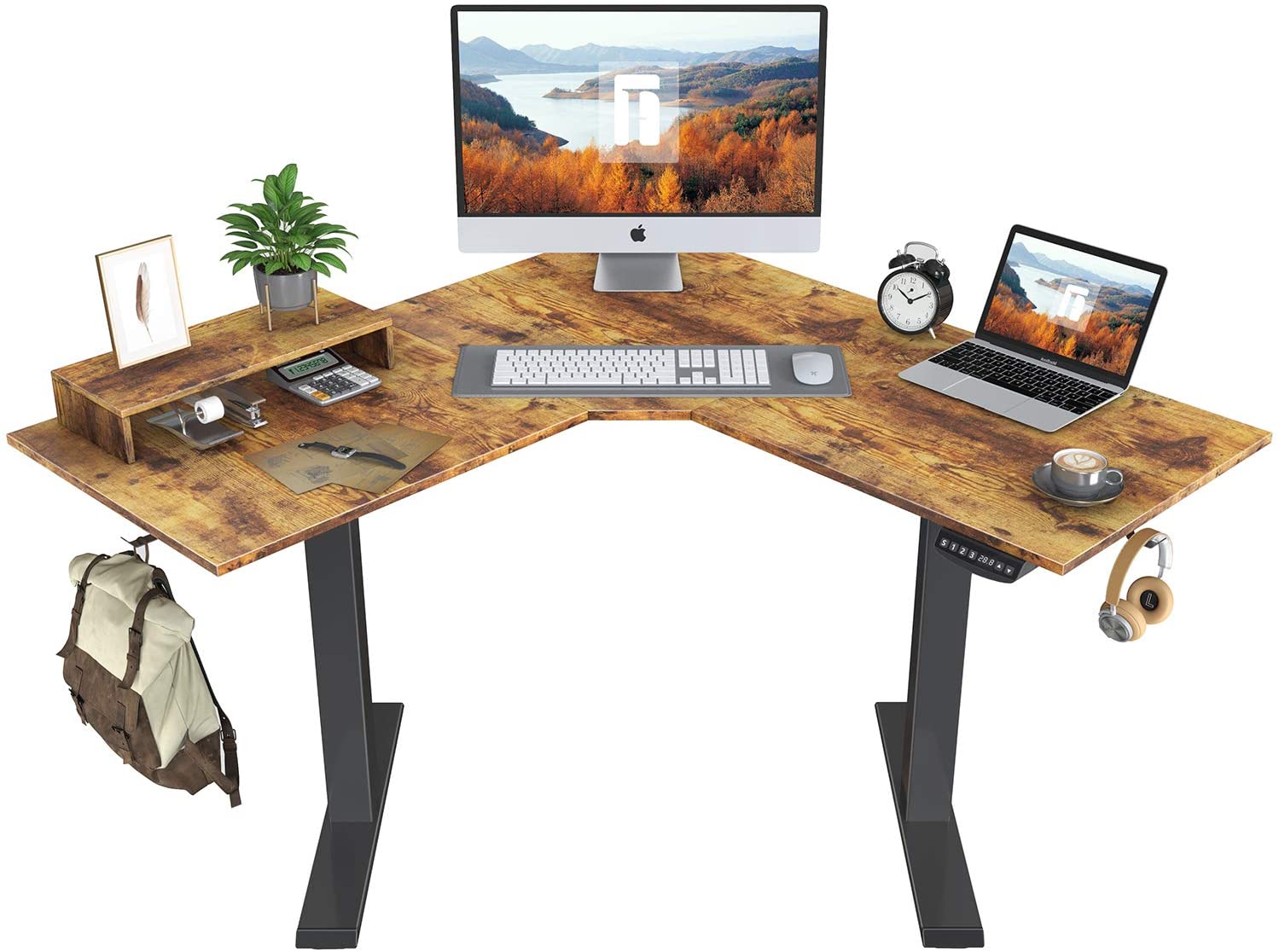 FEZIBO L-Shaped Electric Sit Stand Desk, 48 Inches Height Adjustable Corner Desk