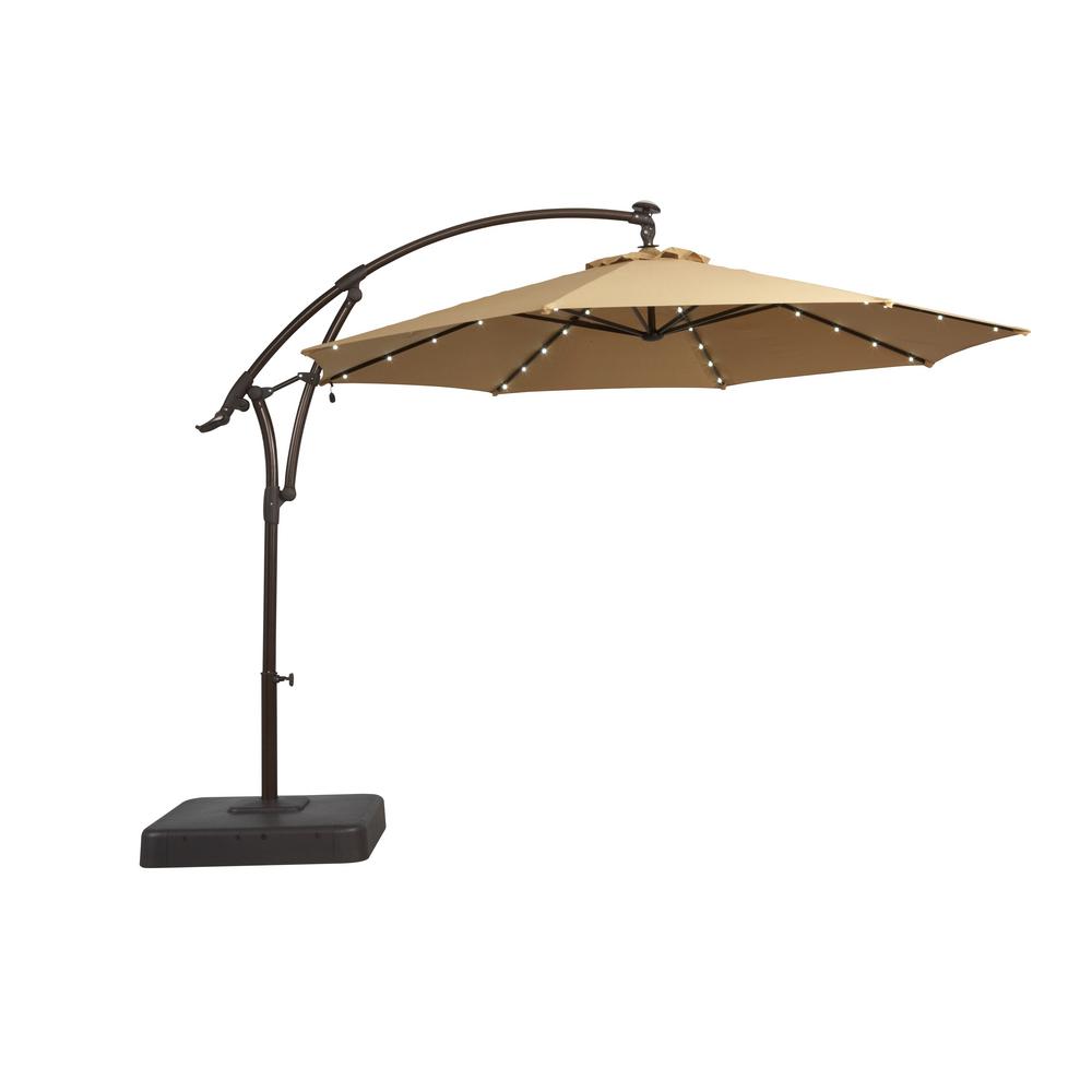 Review of Hampton Bay 11 ft. Solar Offset Patio Umbrella in Cafe