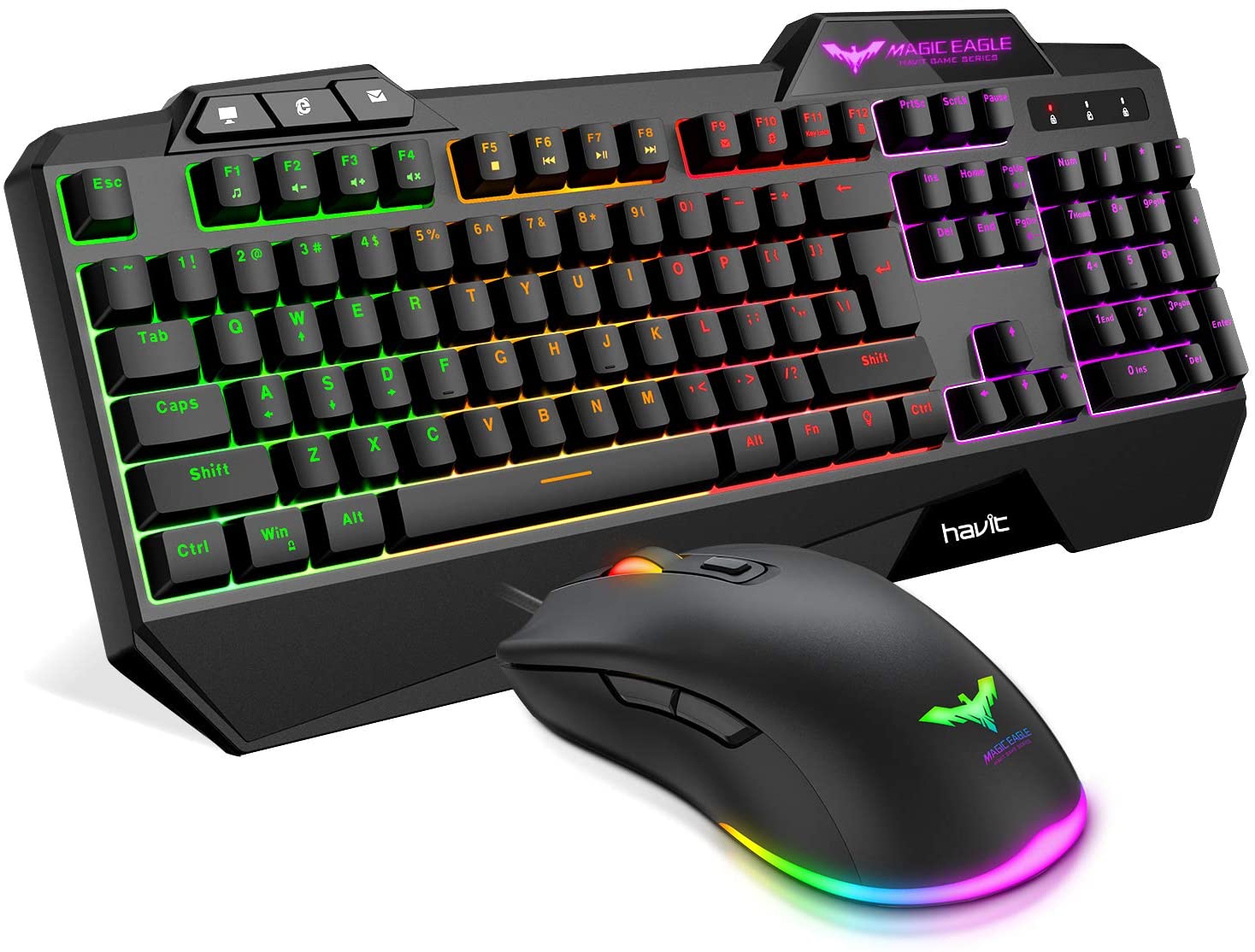 Havit Keyboard Rainbow Backlit Wired Gaming Keyboard Mouse Combo, LED 104 Keys