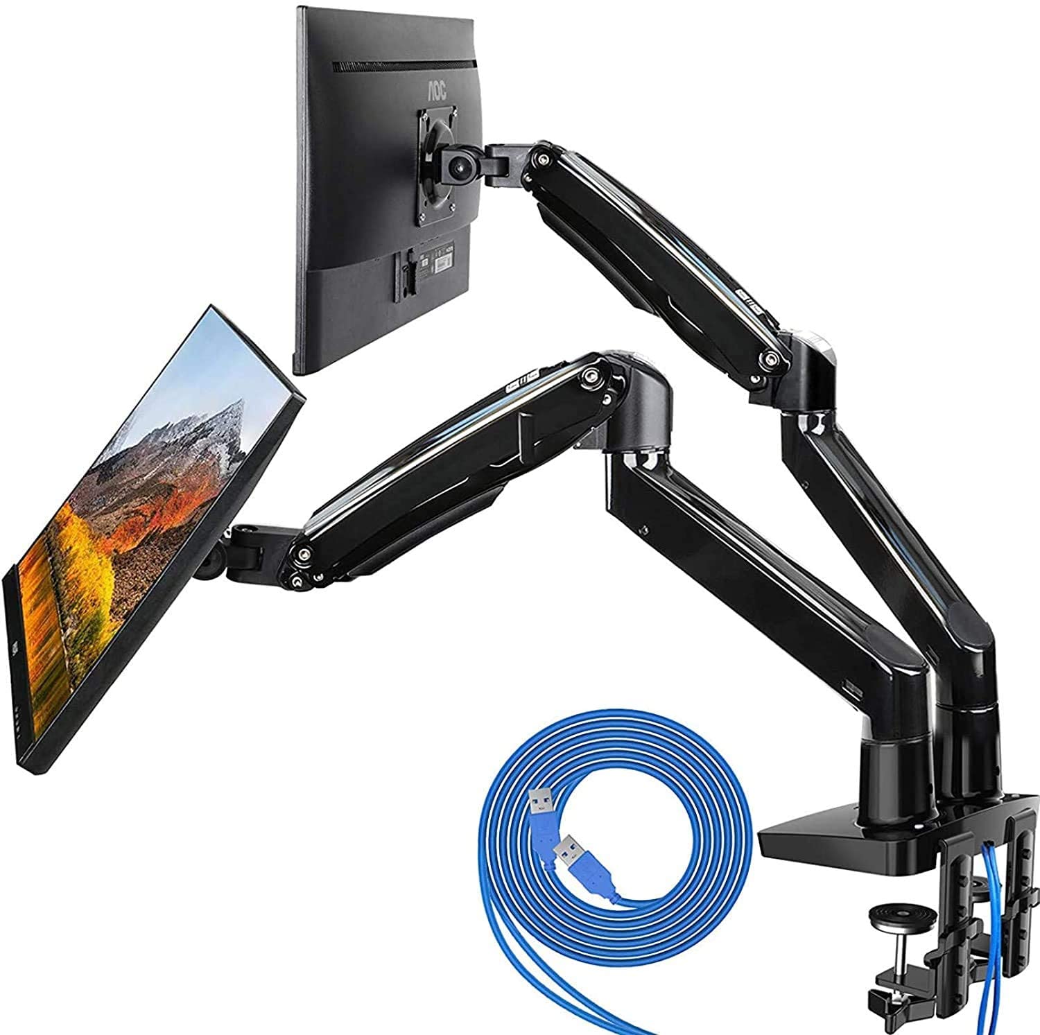 Review of HUANUO Dual Monitor Mount Stand - Long Double Arm Gas Spring Monitor Desk Mount for 2 Screens