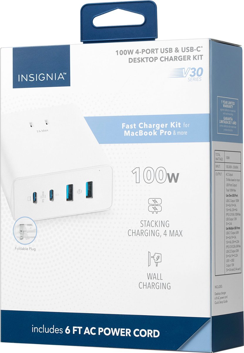 Review of - Insigniaac - 100W 4-Port USB and USB-C Desktop Charger Kit for MacBook Pro and More