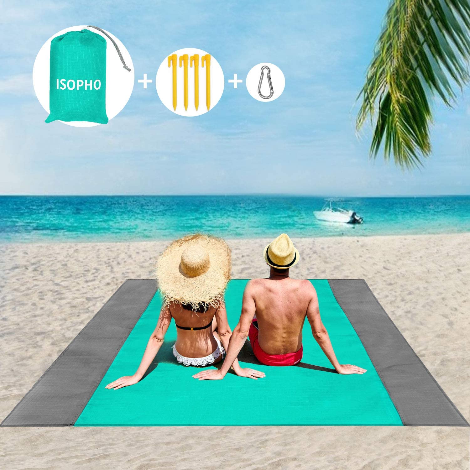 ISOPHO Oversized  Beach Blanket, 83'' Beach Blanket Waterproof Sandproof for 3-7 Adults