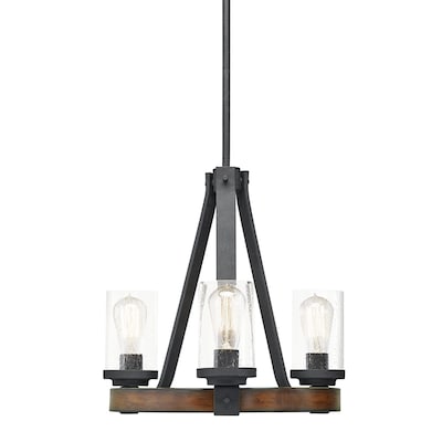 Review of Kichler Barrington 3-Light Distressed Black and Wood Tone Rustic Clear Glass Candle Chandelier