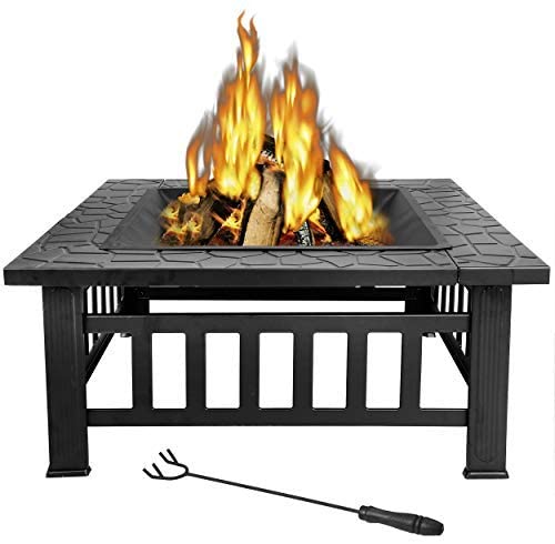 LEMY 32 inch Outdoor Square Metal Firepit Backyard Patio Garden Stove
