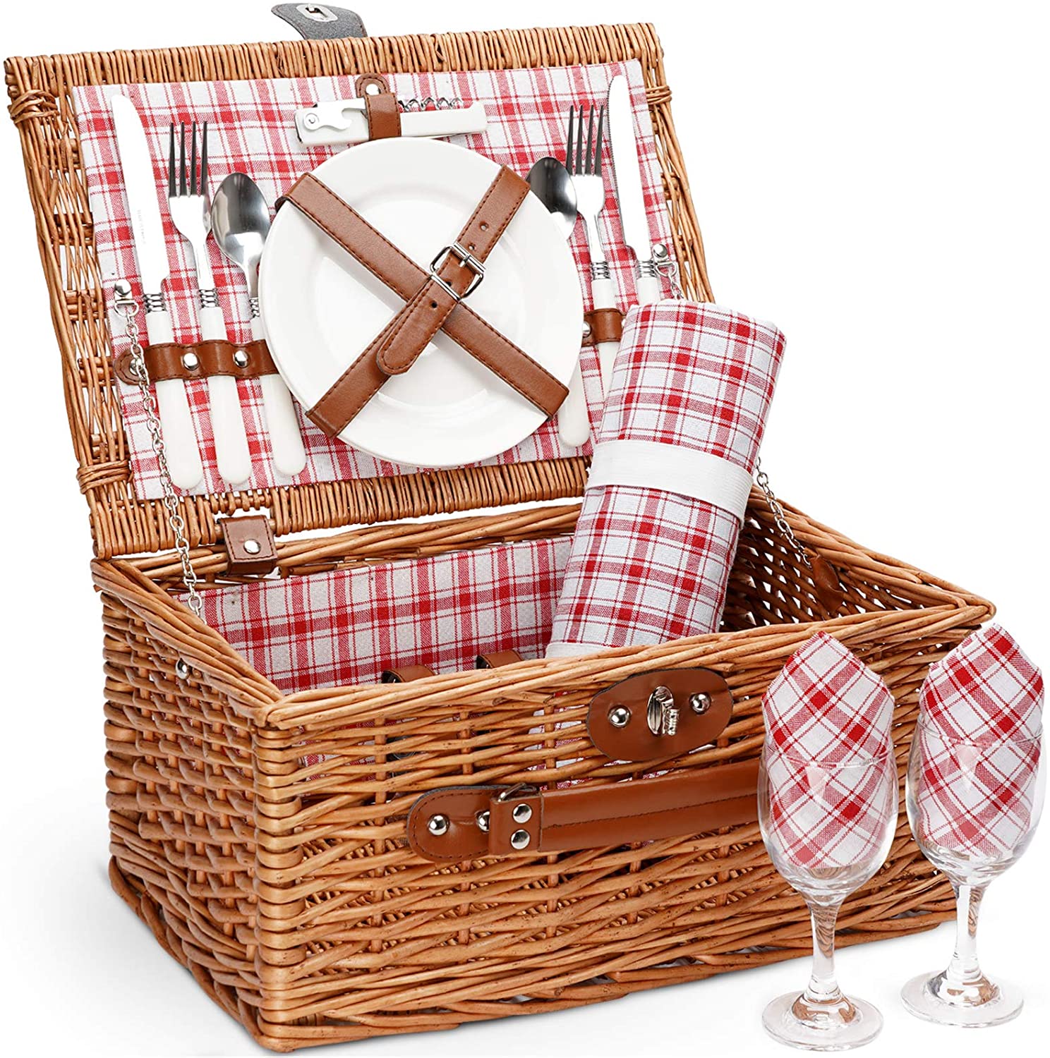 Picnic Basket for 2, with Waterproof Picnic Blanket by G Good Gain