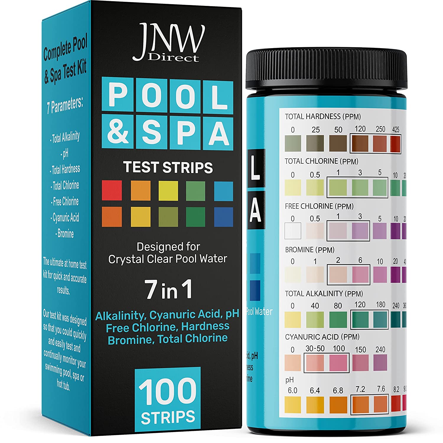 Review of Quick and Accurate Pool Test Strips - 7-1 Pool Test Kit - 100 Bromine, pH, Hardness and Chlorine