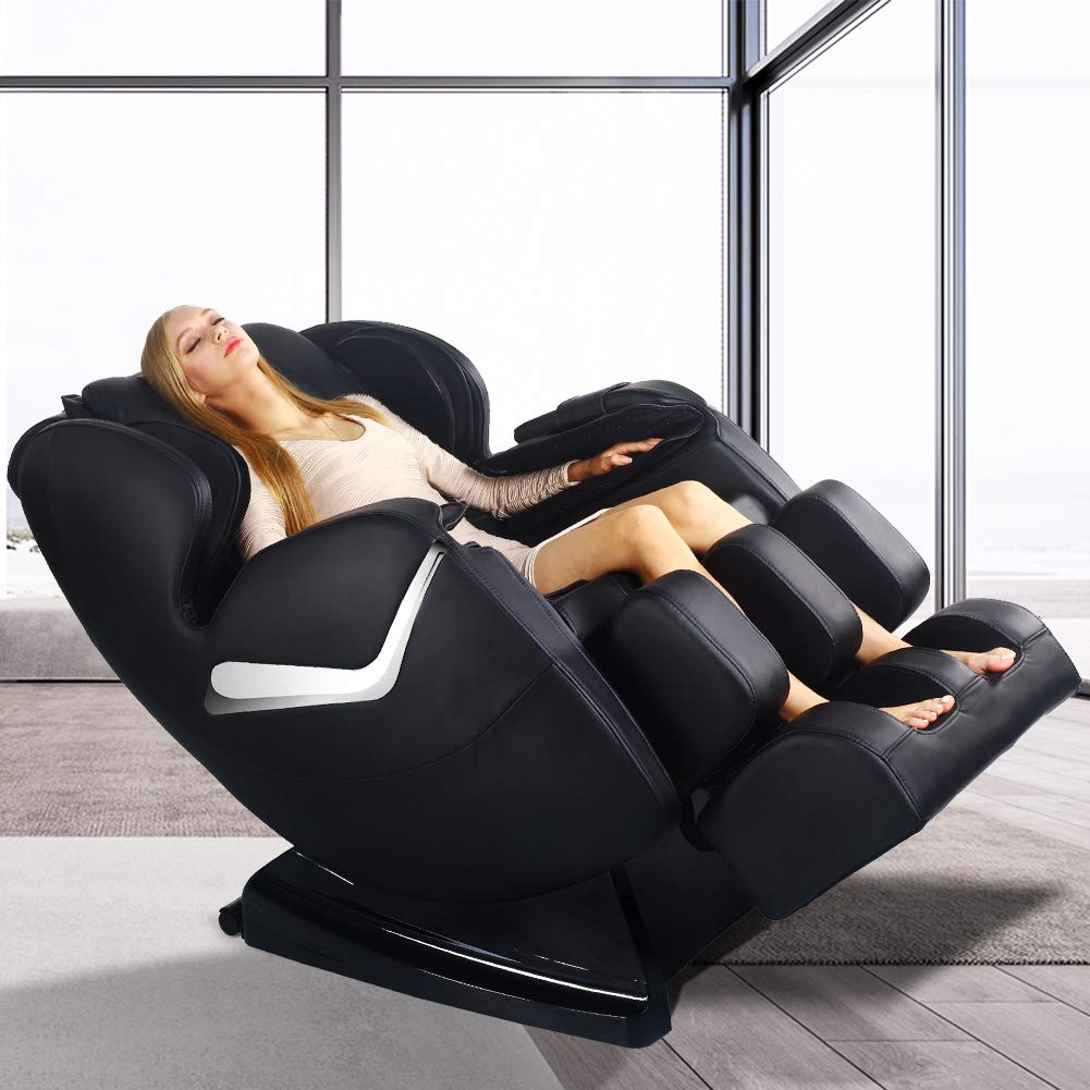 Real Relax Massage Chair, Full Body Zero Gravity Shiatsu Recliner with Heat and Foot Rollers, Black