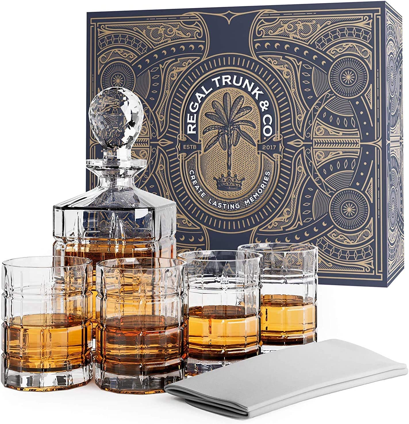 Review of - Regal Trunk & Co. Whiskey Decanter Sets | 4 Square Engraved Tumblers