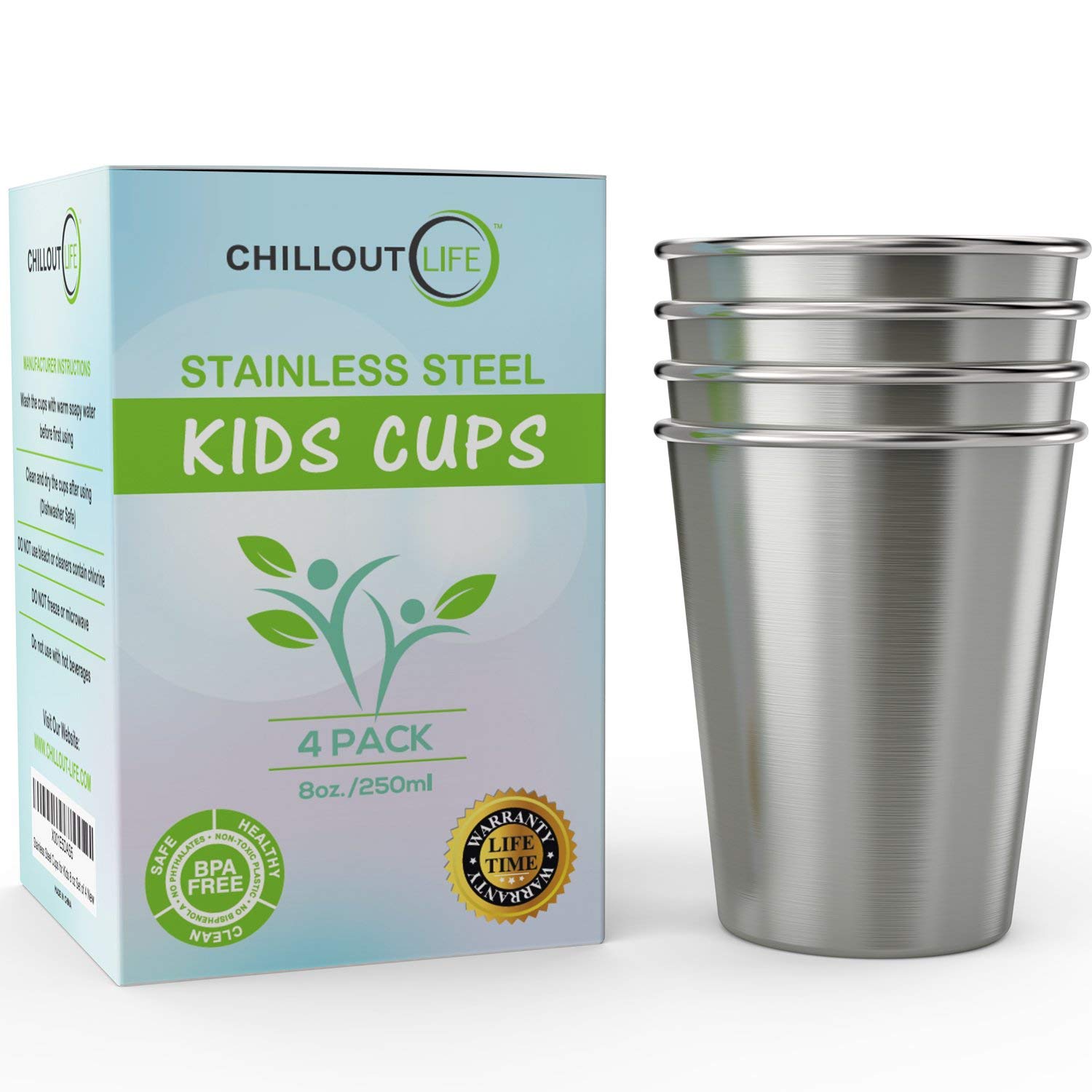 Review of Stainless Steel Cups for Kids and Toddlers 8 oz (4-Pack) by CHILLOUT LIFE