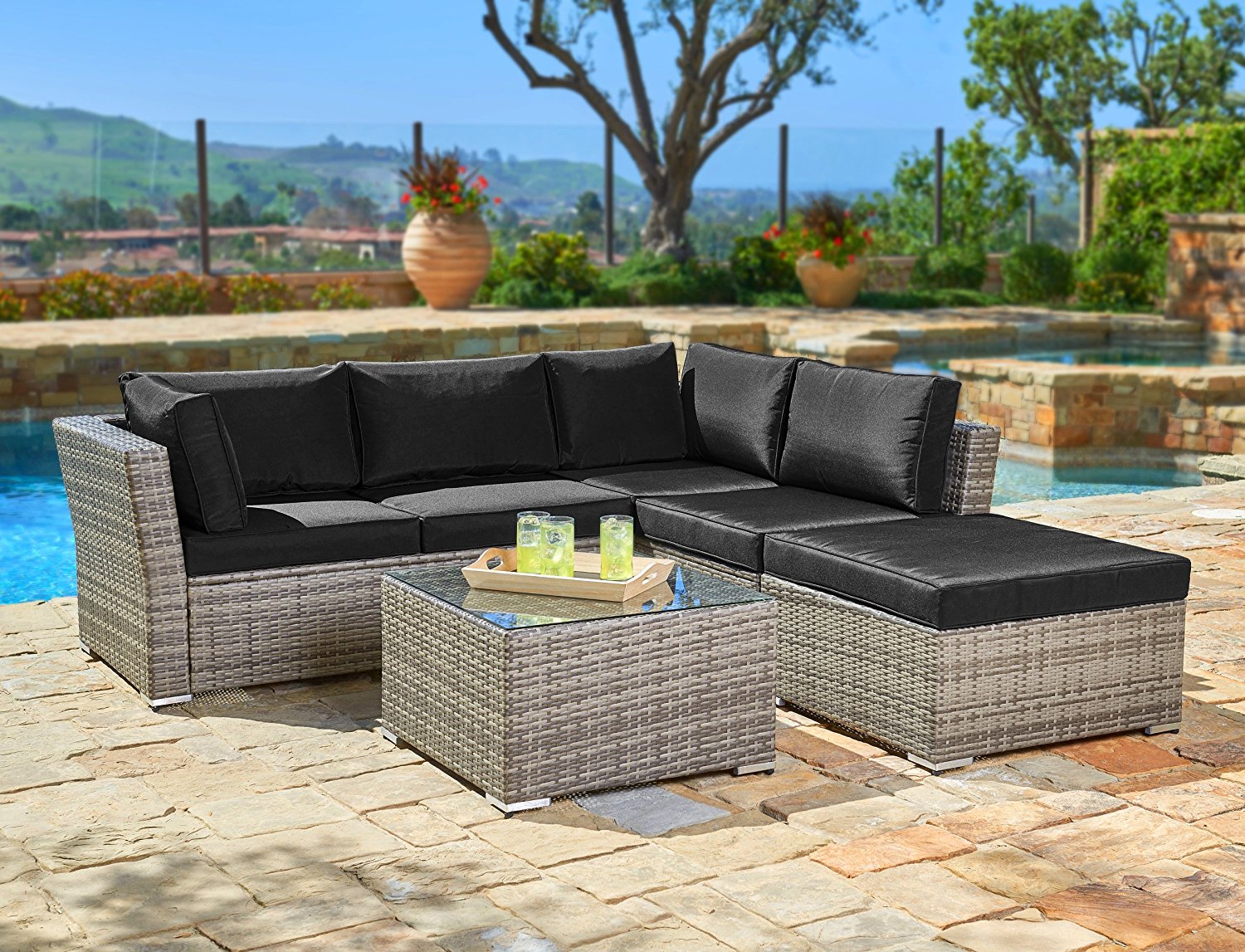 Suncrown Outdoor Furniture Sectional Sofa (4-Piece Set) All-Weather