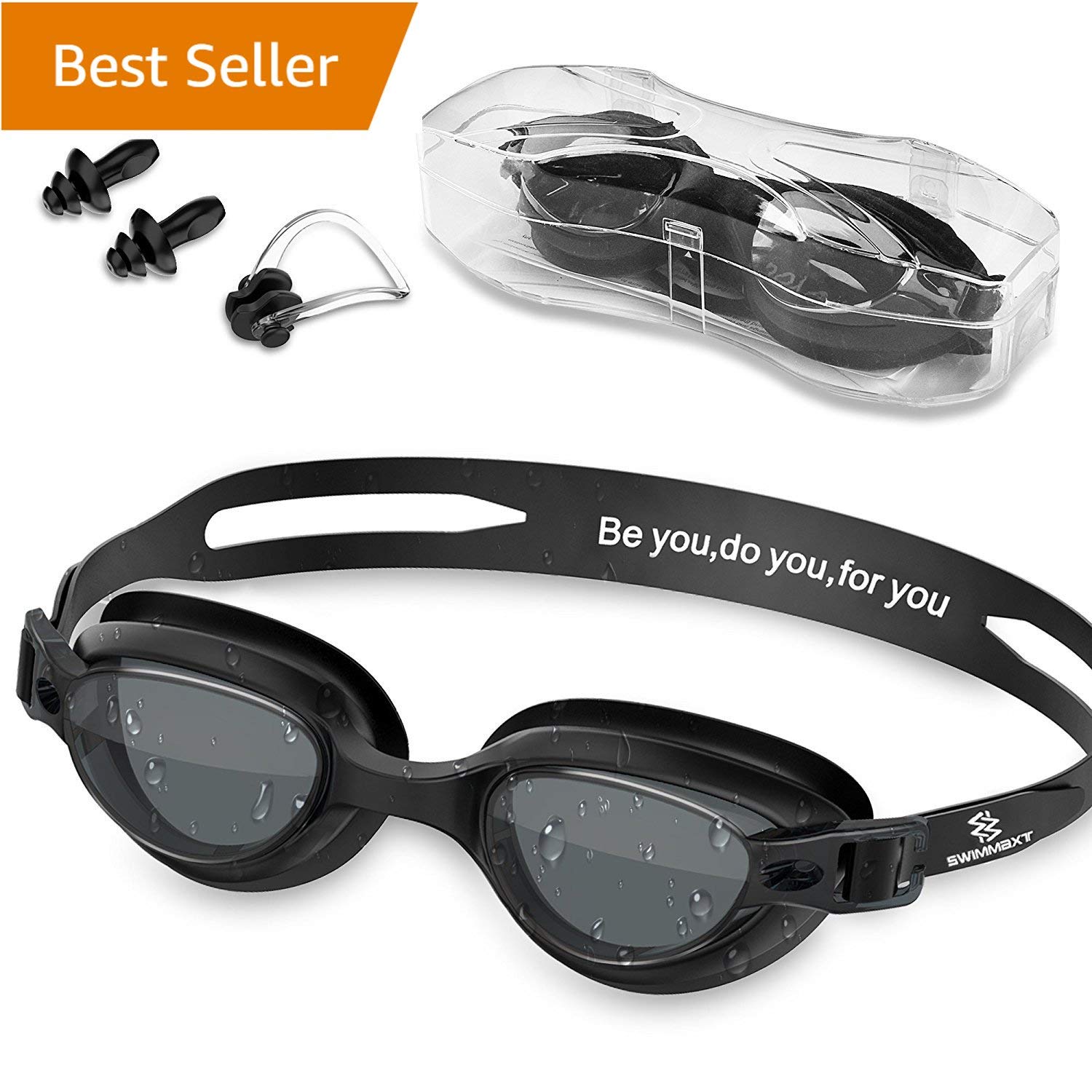 Swim Goggles - Swimming Goggles Nose Clip + Ear Plugs, Anti Fog by Swimmaxt