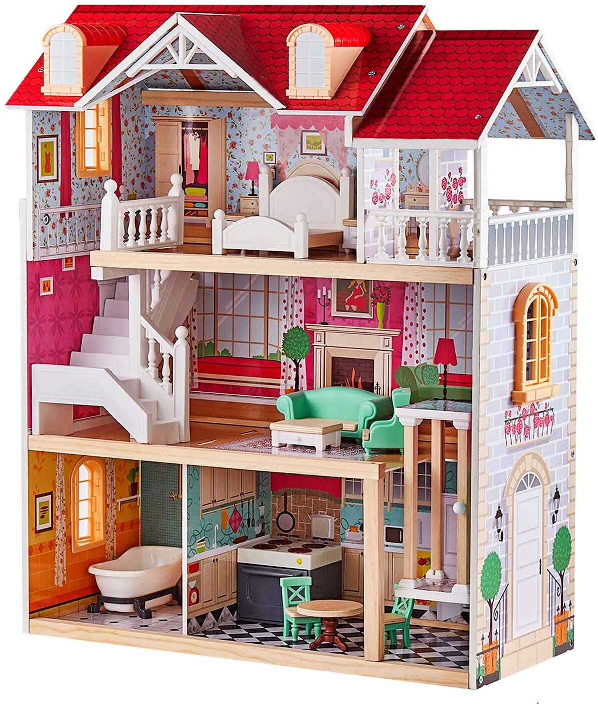 TOP BRIGHT Country Estate Wooden Dollhouse