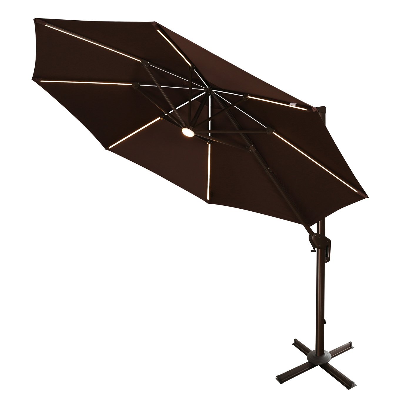 Ulax furniture 360 degree Rotation 11 Ft Deluxe Solar Powered LED Lights Outdoor Offset Hanging Market Umbrella