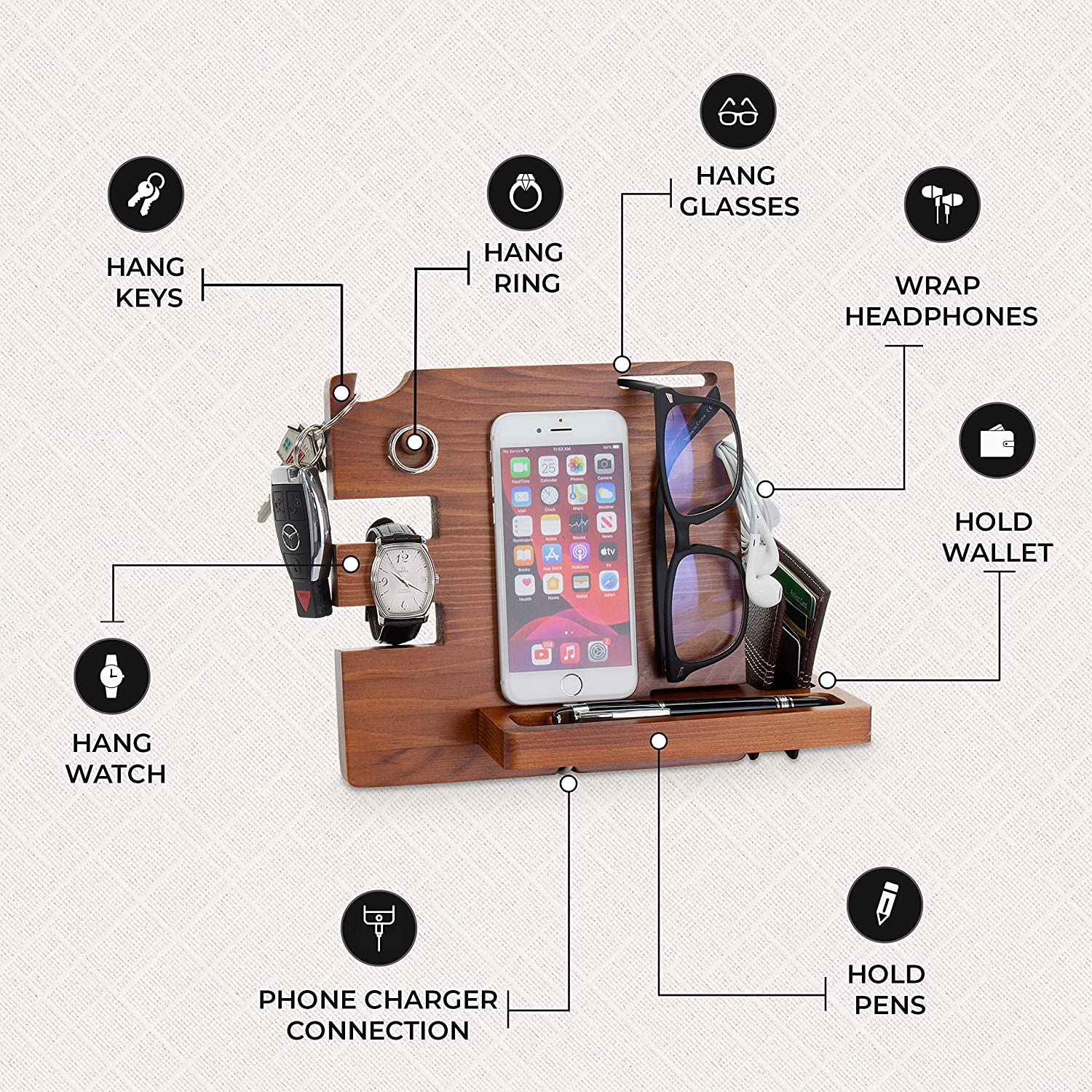 Review of Wooden Docking Station and Nightstand Organizer for Men by Peraco