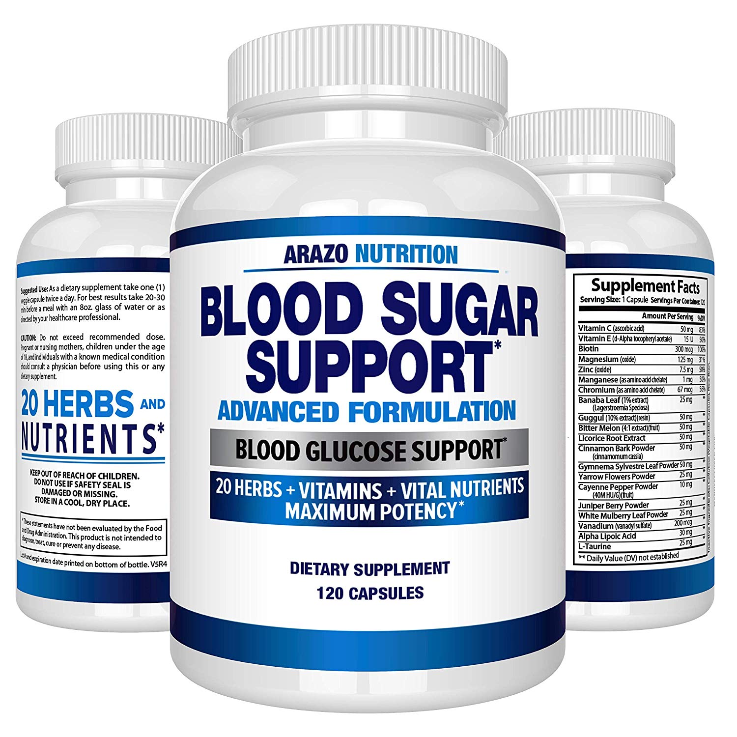 Blood Sugar Support Supplement - 20 HERBS & Multivitamin for Blood Sugar Control by Arazo Nutrition