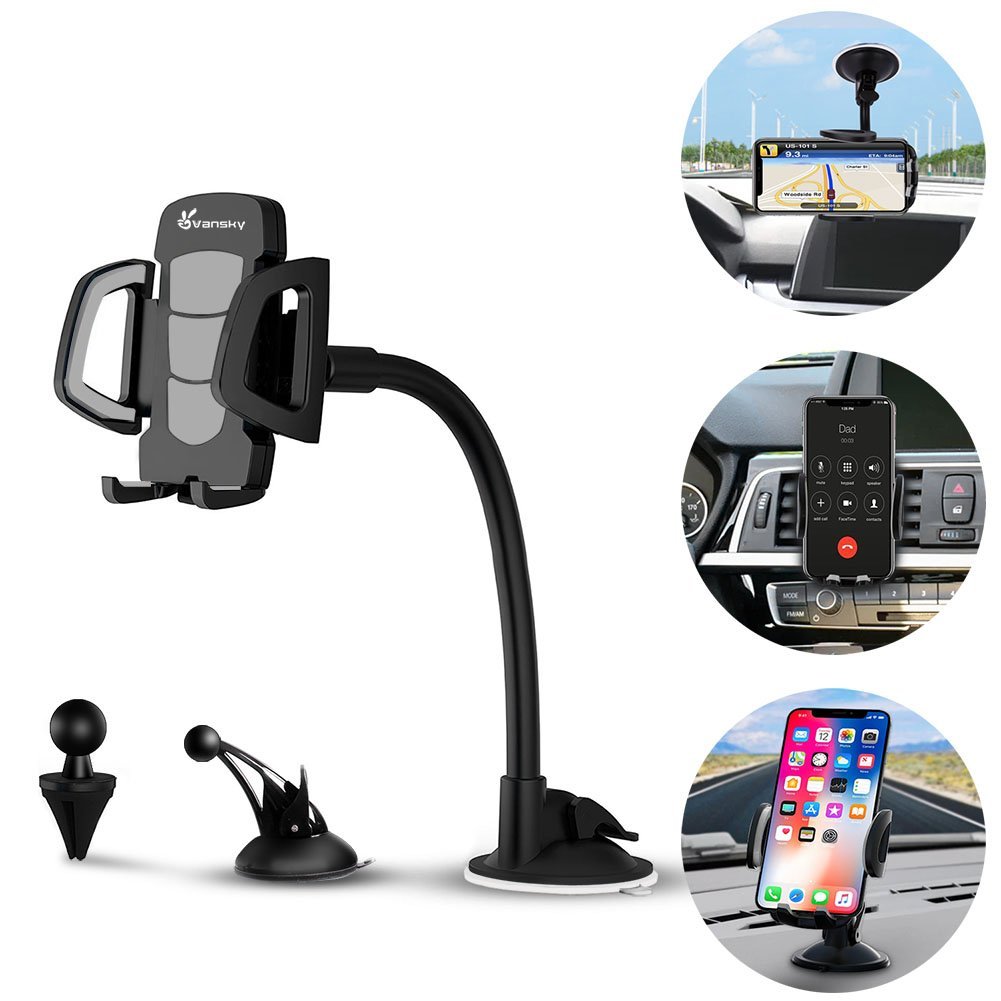 Review of Car Phone Mount, Vansky 3-in-1 Universal Phone Holder Cell Phone Car Air Vent Holder Dashboard Mount Windshield Mount