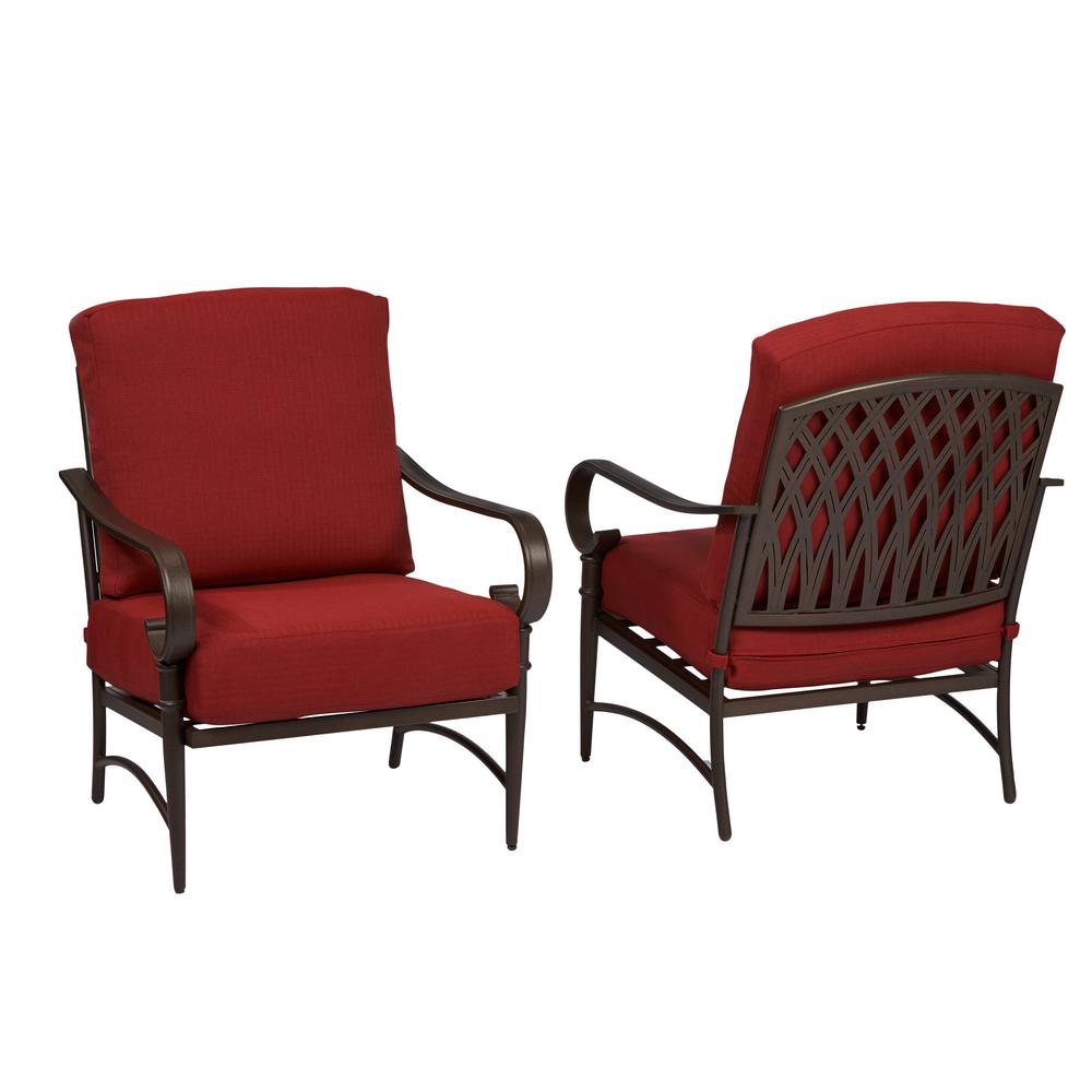 Review of Hampton Bay Oak Cliff Stationary Metal Outdoor Lounge Chair with Chili Cushion (2-Pack)