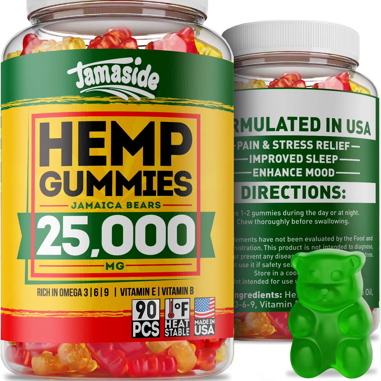 Hemp Gummies 25000 MG - Made in USA - 277 MG Hemp - Anxiety & Stress Relief, by Jamaside