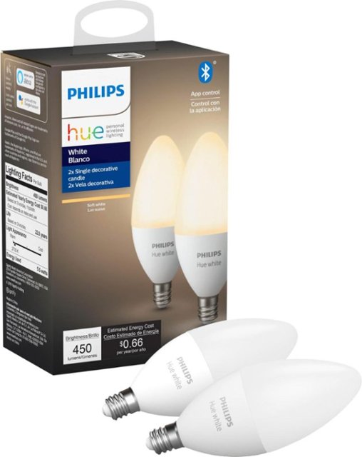 Review of Philips - Hue E12 Bluetooth Smart LED Decorative Candle Bulb (2-Pack) - White