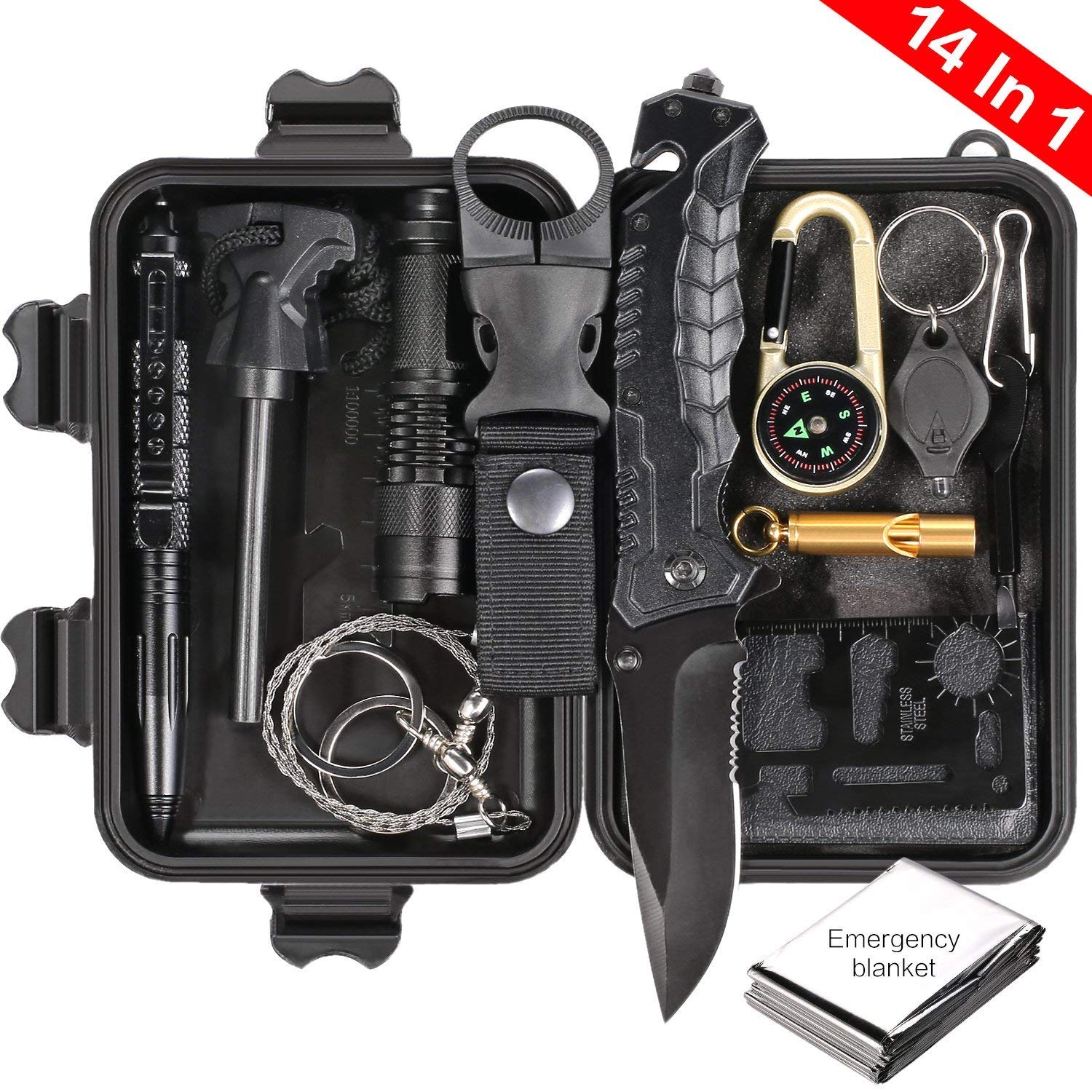 Puhibuox Survival Gear Kit, EDC Outdoor Emergency Tactical Survival Tool for Cars, Camping, Hiking, Hunting, Adventure Accessories