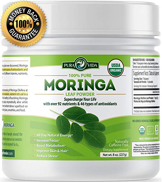 PURA VIDA Moringa Oleifera Powder: USDA Certified Organic