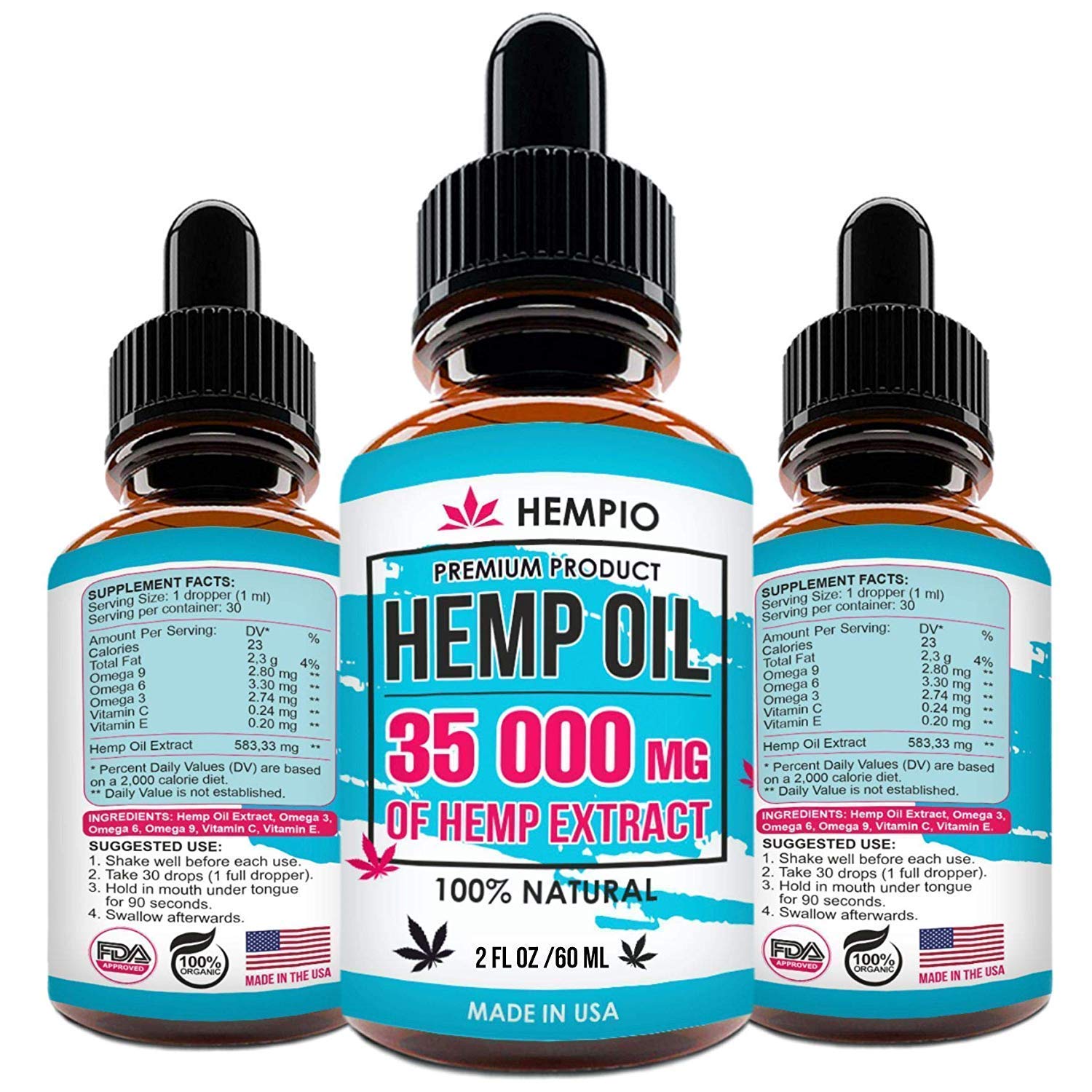 Pure Hemp Extract 35 000 MG for Pain Relief, Relaxation, Sleep and Mood Support, Natural, Organic, Vegan, Zero CBD