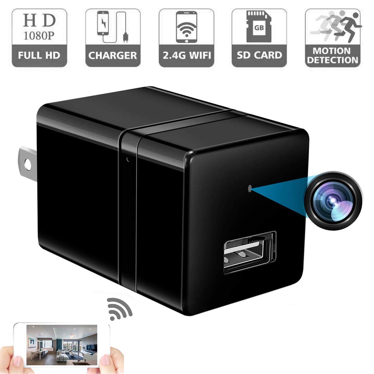 Review of Spy Camera Wireless Hidden - USB Wall Charger Camera -Nanny Cam with Cell Phone App by SPOOKER