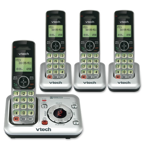 VTech CS6429-4 DECT 6.0 Cordless Phone, Silver/Black